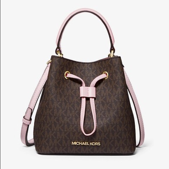Michael Kors Handbags - Michael Kors Mini Suri Brown Logo & Pink Crossbody Bag